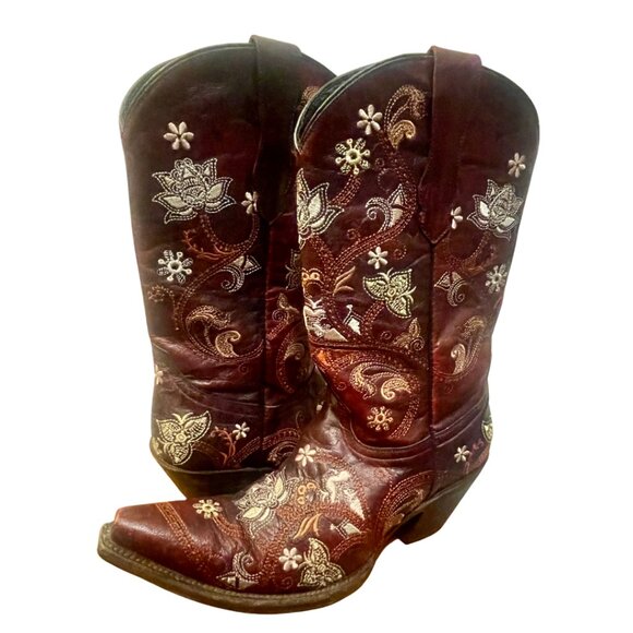 Lucchese, Red Floral, Size 8 1/2 - Picture 2 of 9